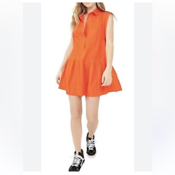 Free People Orange Poplin Collared Dress - Picture 1 of 7